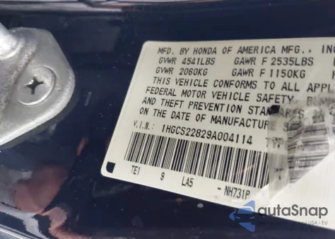 2009 Honda Accord 3.5 Ex-L z USA, uszkodzony, nr VIN 1HGCS22829A004114